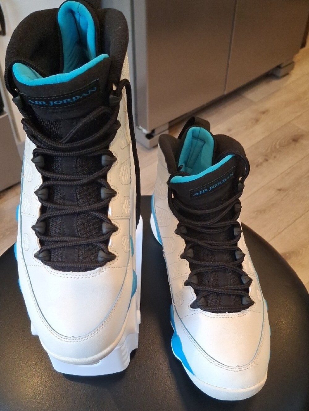 Jordan White & Turquoise High-Top Basketball Shoes - Picture 2 of 7